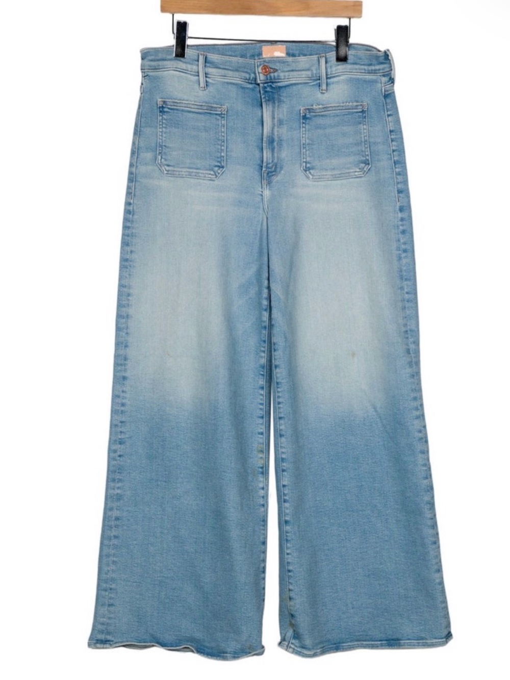 MOTHER The Hustler Roller Patch Pocket Sneak Wide Leg Jeans Waist 32 Blue